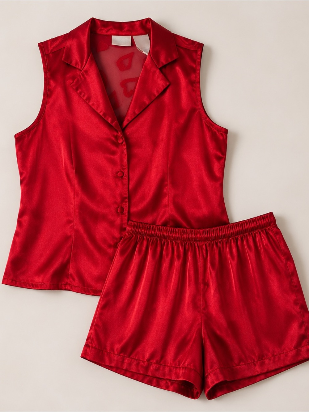 Vintage Y2K Delicate Treasures Red Satin Heart Pajama Set M